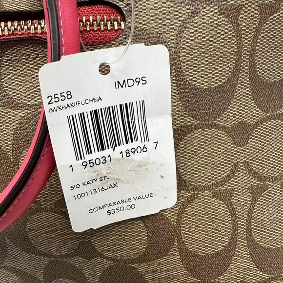 Coach Katy Satchel Crossbody In Signature Canvas In Gold/Khaki Fuchsia 2558 NWT - Picture 12 of 13